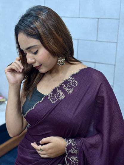 ROYAL LOVING  DOUBLE COW  DIAMOND  CUT WORK SAREE