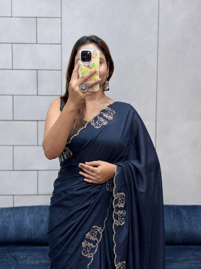 Royal Two Tone Chocolate Saree | Diamond Cut Work Saree