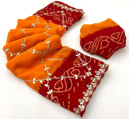 Jaipruri Bandhej CYC Georgette Saree with Gotta & Thread Work