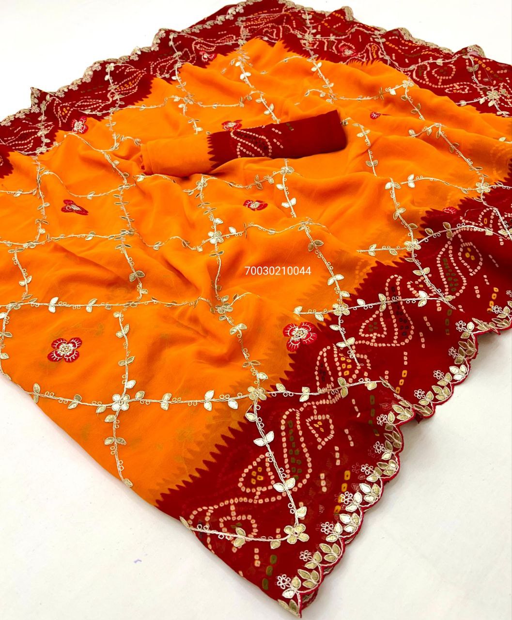 Jaipruri Bandhej CYC Georgette Saree with Gotta & Thread Work