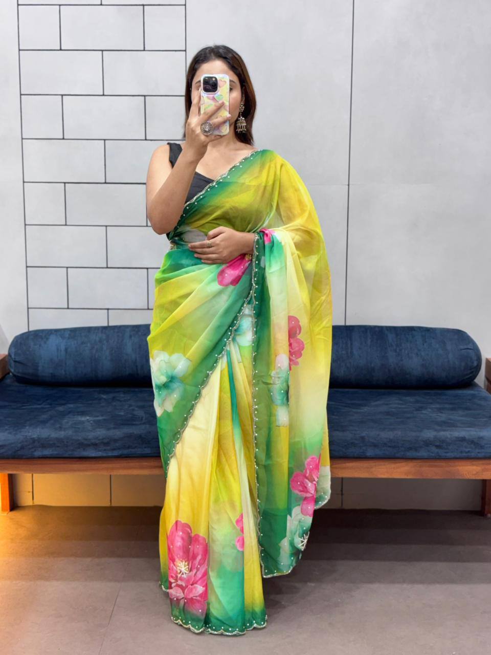 Celebrity Style Organza Saree | Handwork Cut Dana Party Wear