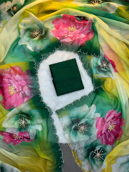 Celebrity Style Organza Saree | Handwork Cut Dana Party Wear