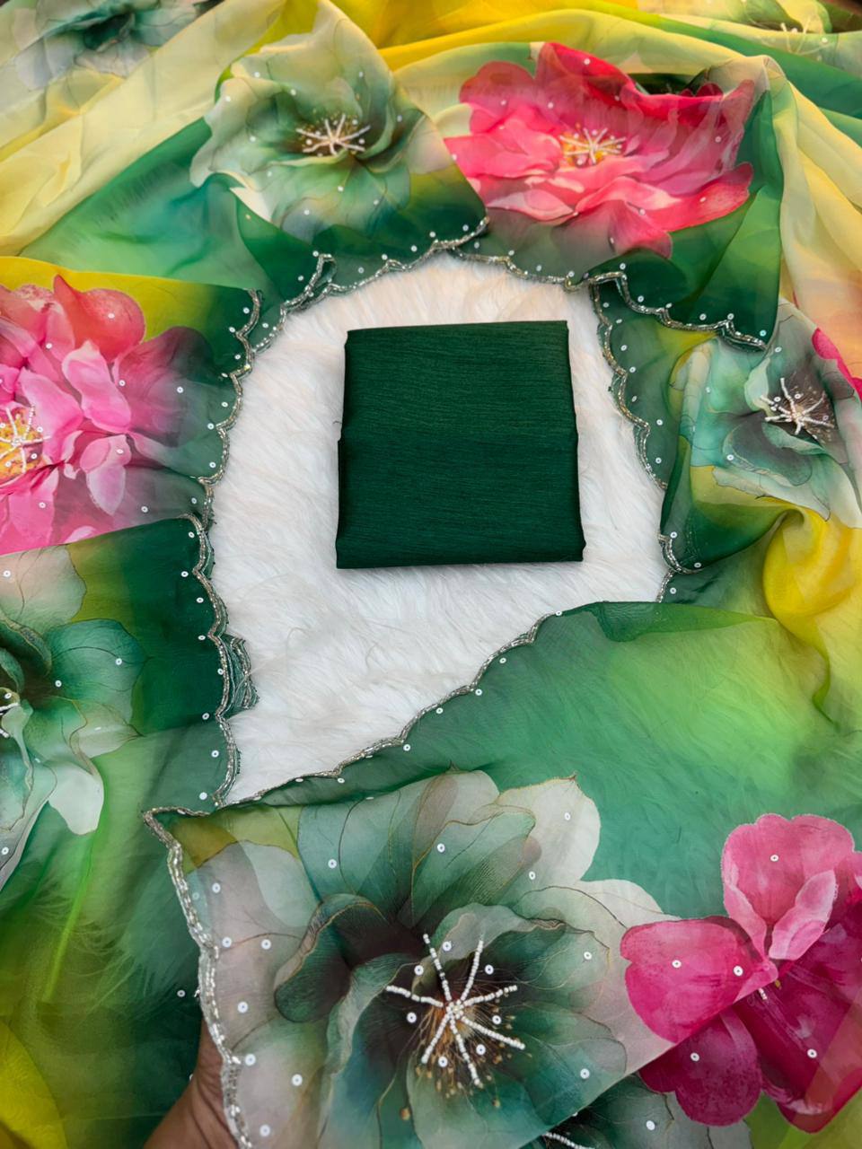 Celebrity Style Organza Saree | Handwork Cut Dana Party Wear