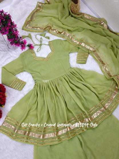 Shimmering Petal Suit Set | Eye-Catching Gotta Patti Work | Soft Crunchy Fabric | New Launch 2025