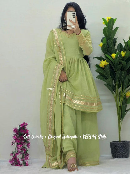 Shimmering Petal Suit Set | Eye-Catching Gotta Patti Work | Soft Crunchy Fabric | New Launch 2025