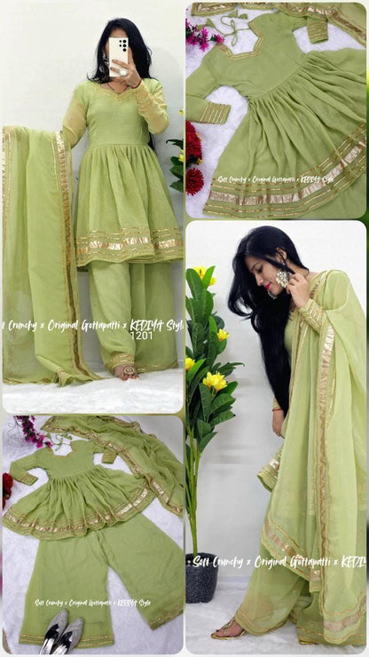 Shimmering Petal Suit Set | Eye-Catching Gotta Patti Work | Soft Crunchy Fabric | New Launch 2025