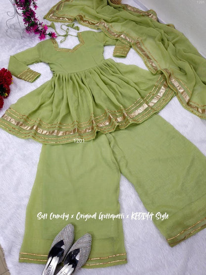 Shimmering Petal Suit Set | Eye-Catching Gotta Patti Work | Soft Crunchy Fabric | New Launch 2025