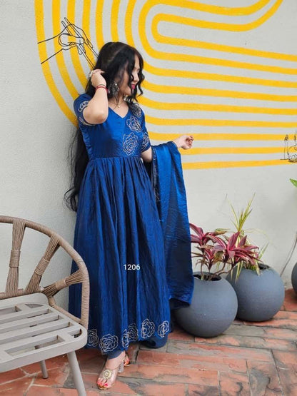 Timeless Glassy Silk Anarkali | Elegant Floral Khatli Handwork | Soft Space Silk | New Launch 2025