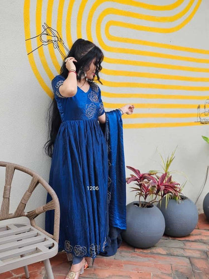 Timeless Glassy Silk Anarkali | Elegant Floral Khatli Handwork | Soft Space Silk | New Launch 2025