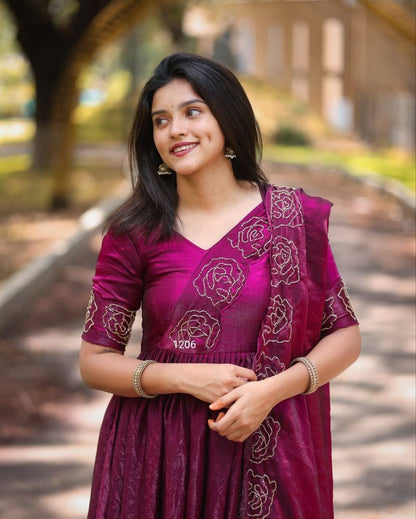 Timeless Glassy Silk Anarkali | Elegant Floral Khatli Handwork | Soft Space Silk | New Launch 2025