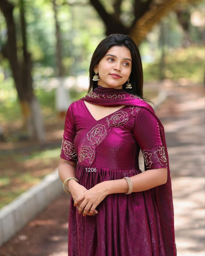 Timeless Glassy Silk Anarkali | Elegant Floral Khatli Handwork | Soft Space Silk | New Launch 2025