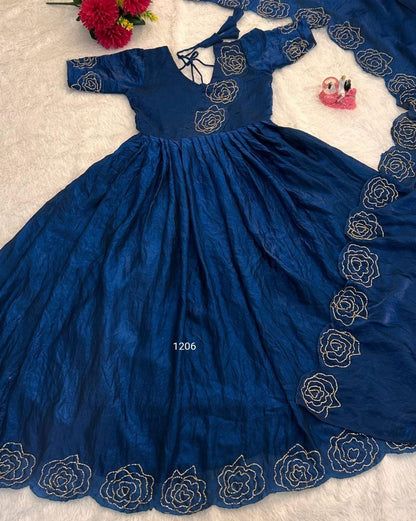 Timeless Glassy Silk Anarkali | Elegant Floral Khatli Handwork | Soft Space Silk | New Launch 2025