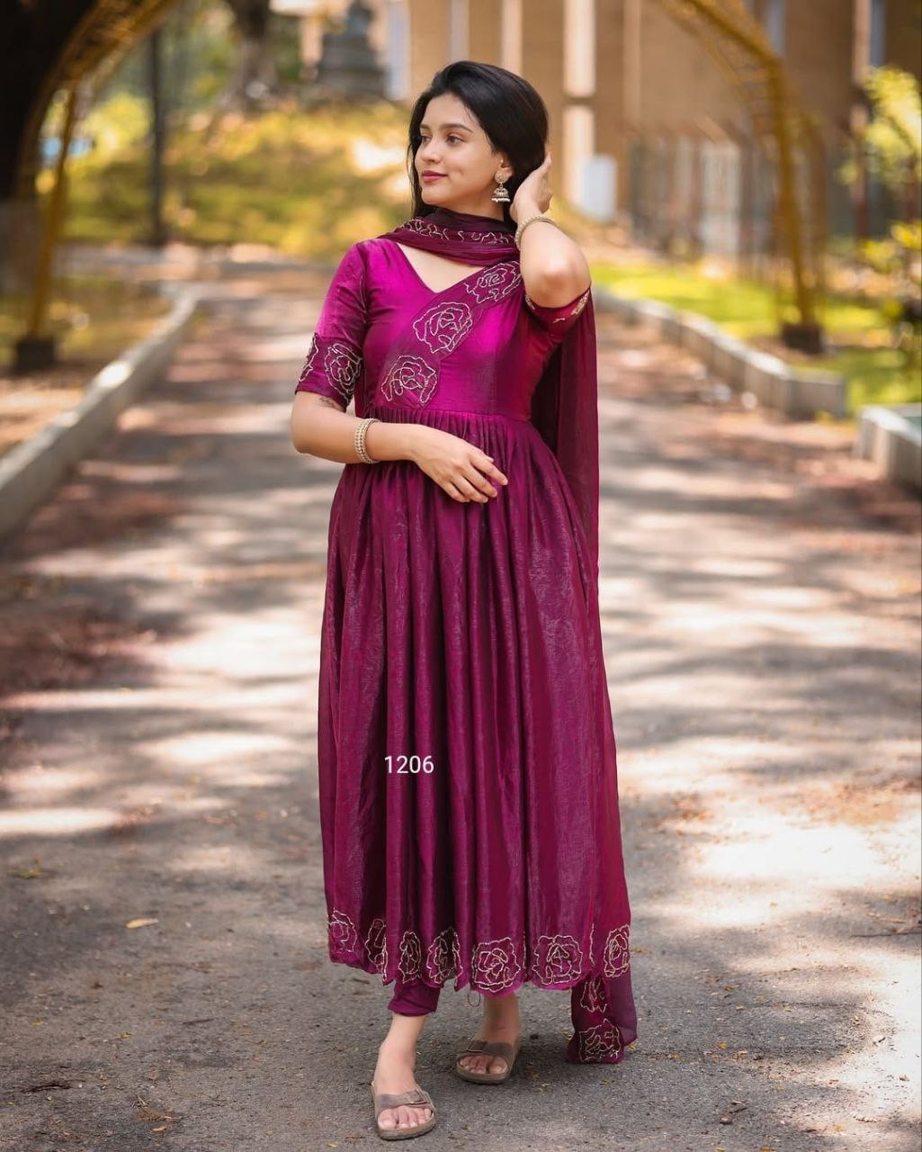 Timeless Glassy Silk Anarkali | Elegant Floral Khatli Handwork | Soft Space Silk | New Launch 2025