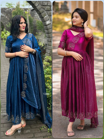 Timeless Glassy Silk Anarkali | Elegant Floral Khatli Handwork | Soft Space Silk | New Launch 2025