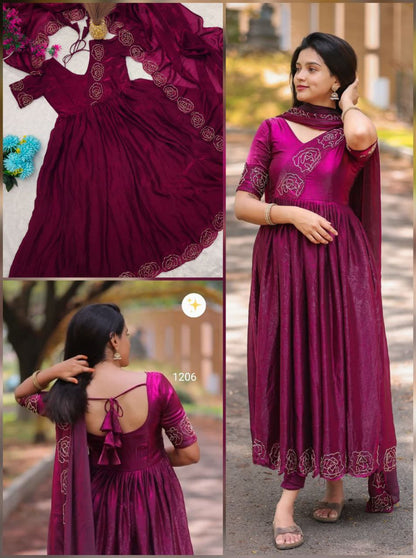 Timeless Glassy Silk Anarkali | Elegant Floral Khatli Handwork | Soft Space Silk | New Launch 2025