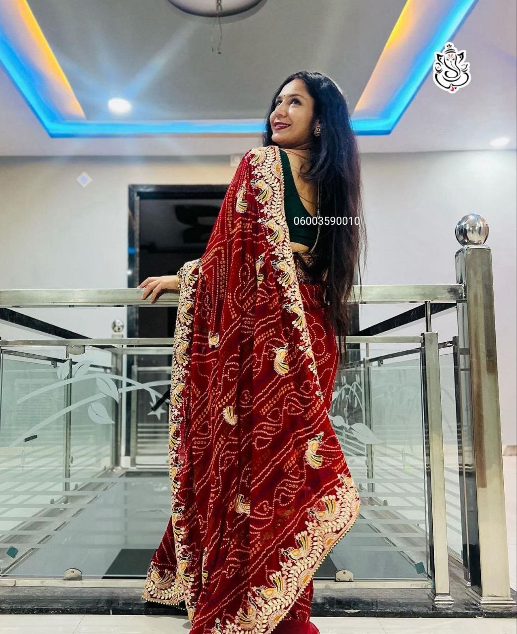 Bandhej Heavy Georgette Saree with Gotta Patti & Thread Work – Premium Designer C-Pallu Saree