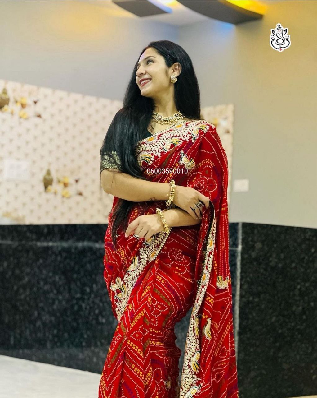 Bandhej Heavy Georgette Saree with Gotta Patti & Thread Work – Premium Designer C-Pallu Saree