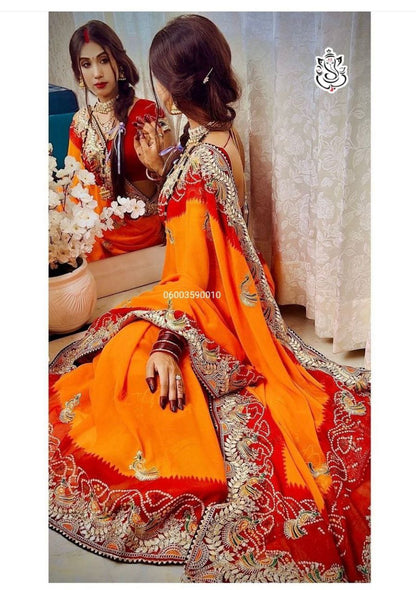 Bandhej Heavy Georgette Saree with Gotta Patti & Thread Work – Premium Designer C-Pallu Saree