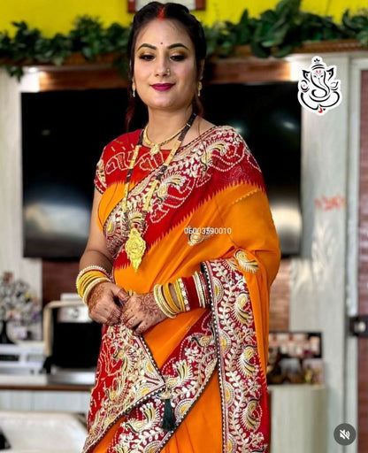 Bandhej Heavy Georgette Saree with Gotta Patti & Thread Work – Premium Designer C-Pallu Saree