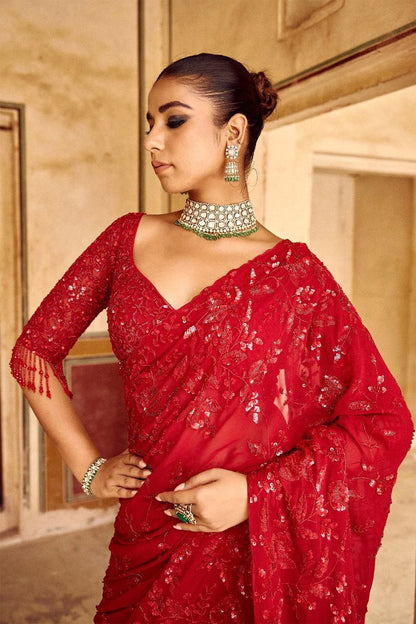 Bollywood Blockbuster Multicolor Sequin Saree – Heavy Georgette with Zalar Pallu | DF 3447