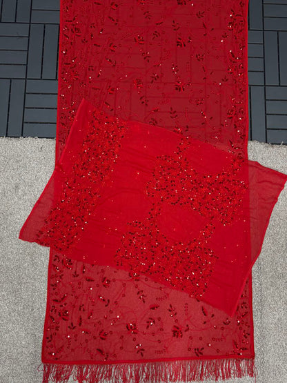 Bollywood Blockbuster Multicolor Sequin Saree – Heavy Georgette with Zalar Pallu | DF 3447