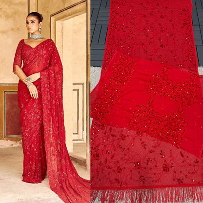 Bollywood Blockbuster Multicolor Sequin Saree – Heavy Georgette with Zalar Pallu | DF 3447