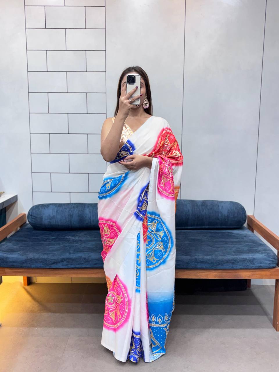 Special Bandhani Gota Patti Handwork Saree | Soft Silk Bandhej Print Saree with Contrast Blouse