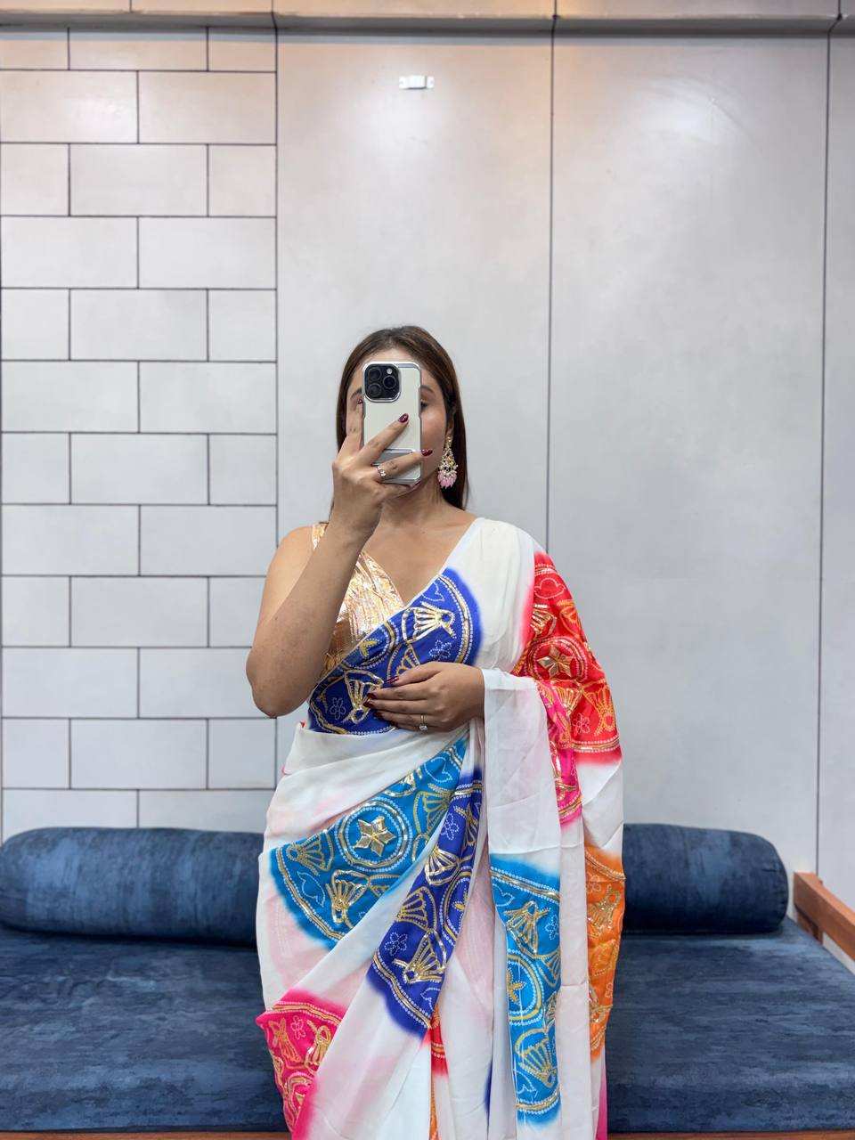 Special Bandhani Gota Patti Handwork Saree | Soft Silk Bandhej Print Saree with Contrast Blouse