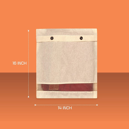 Cotton Saree Cover with Net Window & Wooden Button Closure – Set of 10