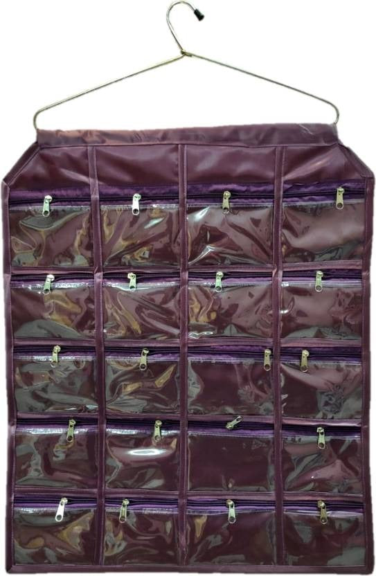 Satin 20 Pockets Hanging Jewellery Organizer -Purple (Code: H009)