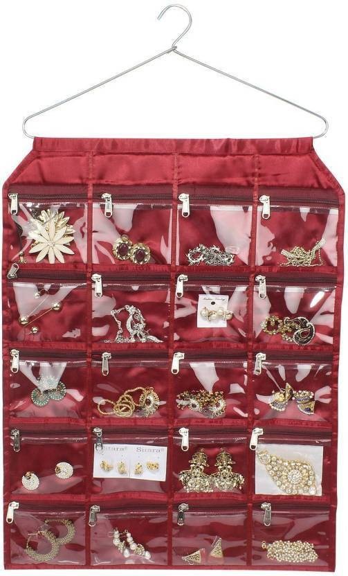 Satin 20 Pockets Hanging Jewellery Organizer -Purple (Code: H009)