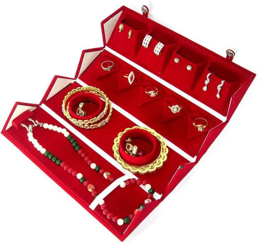 Big Earring, Ring, Bangle Jewellery Vanity Box – Red (Code: J023)