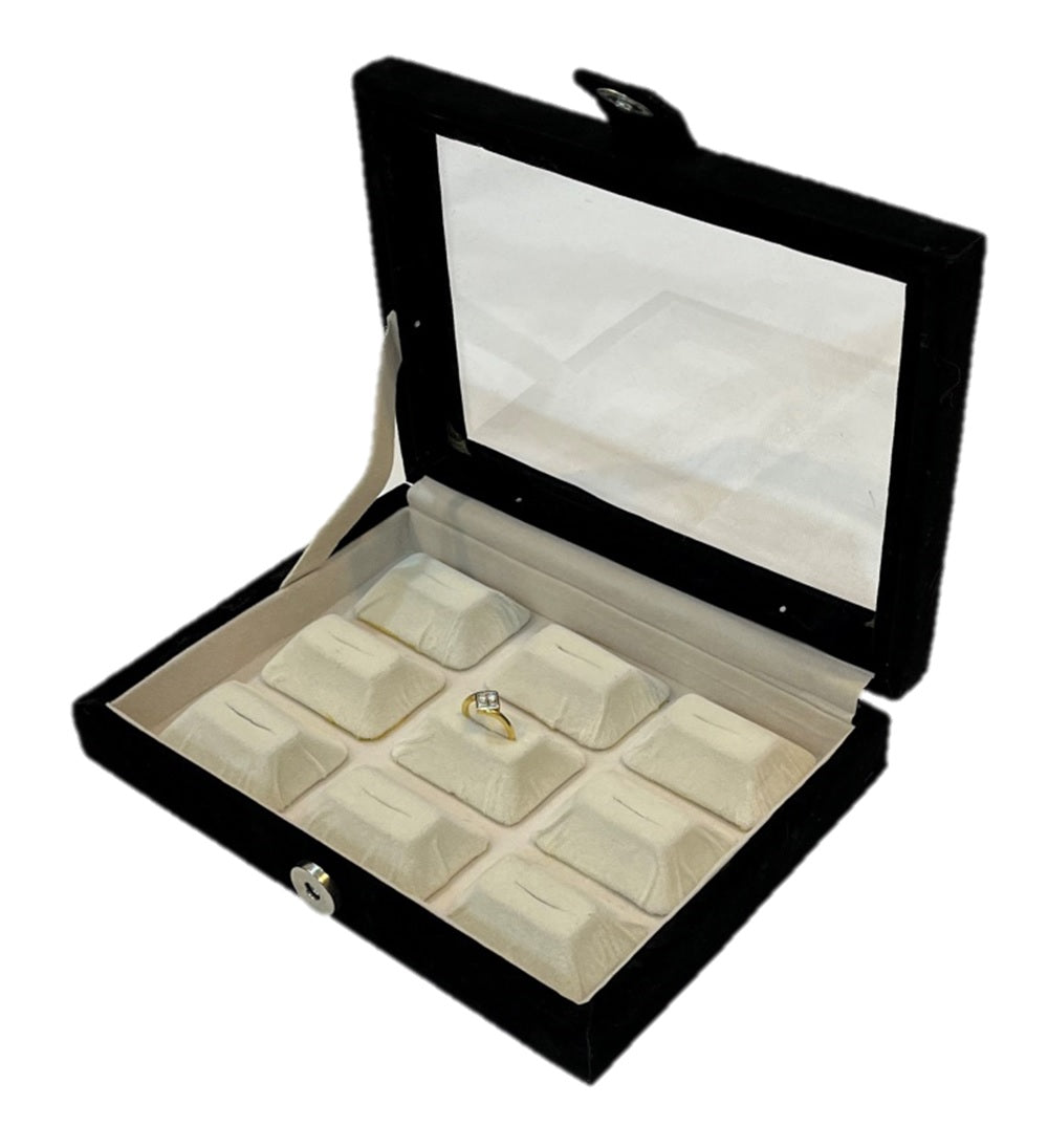 Ring Box – Clear Top – For 9 Pieces – Size 9×6 inch (Code : J034)