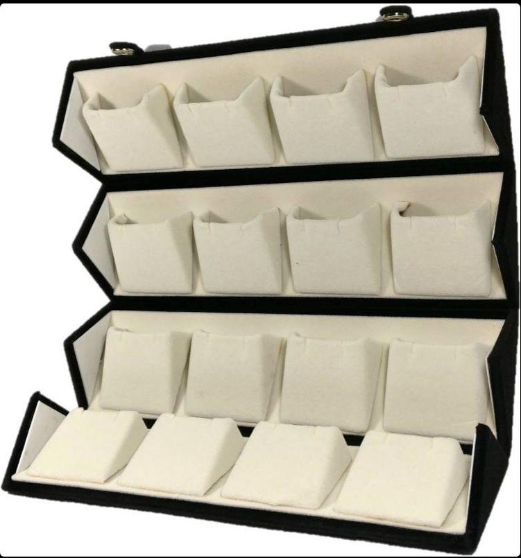 High Quality Velvet Large Earring Studs Tops Velvet Folder 16 Pairs Organizer Jewellery Vanity Box -Black White (Code: J025)