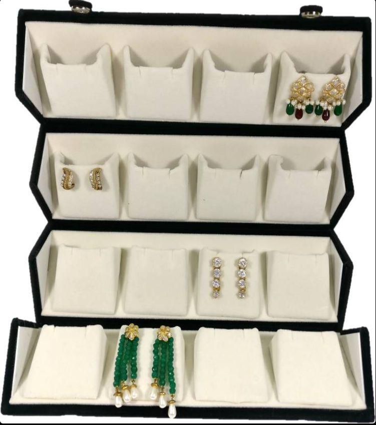 High Quality Velvet Large Earring Studs Tops Velvet Folder 16 Pairs Organizer Jewellery Vanity Box -Black White (Code: J025)