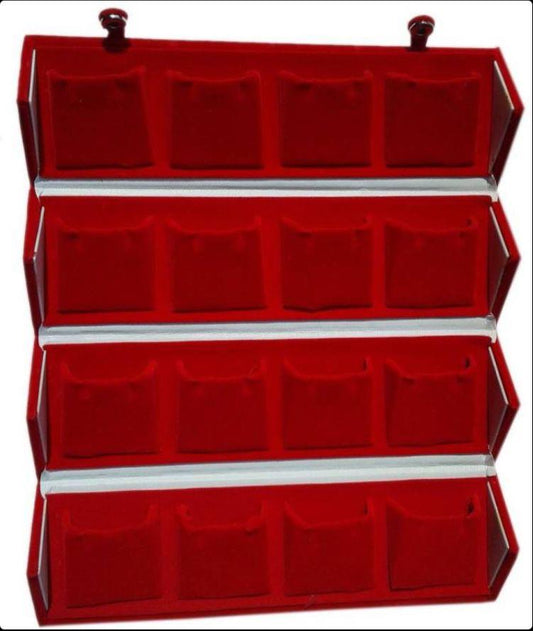 Large Earring Studs Tops Velvet Folder 16 Pairs Organizer Jewelry Box – Red (Code: J024)