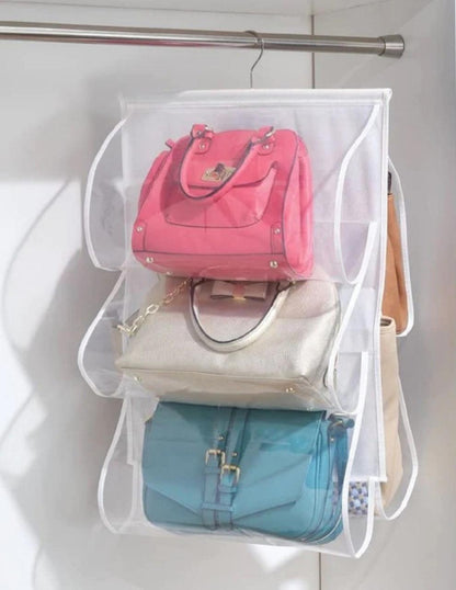 Hanging 5 Grids Purse Bag Organizer -White (2 Pieces)