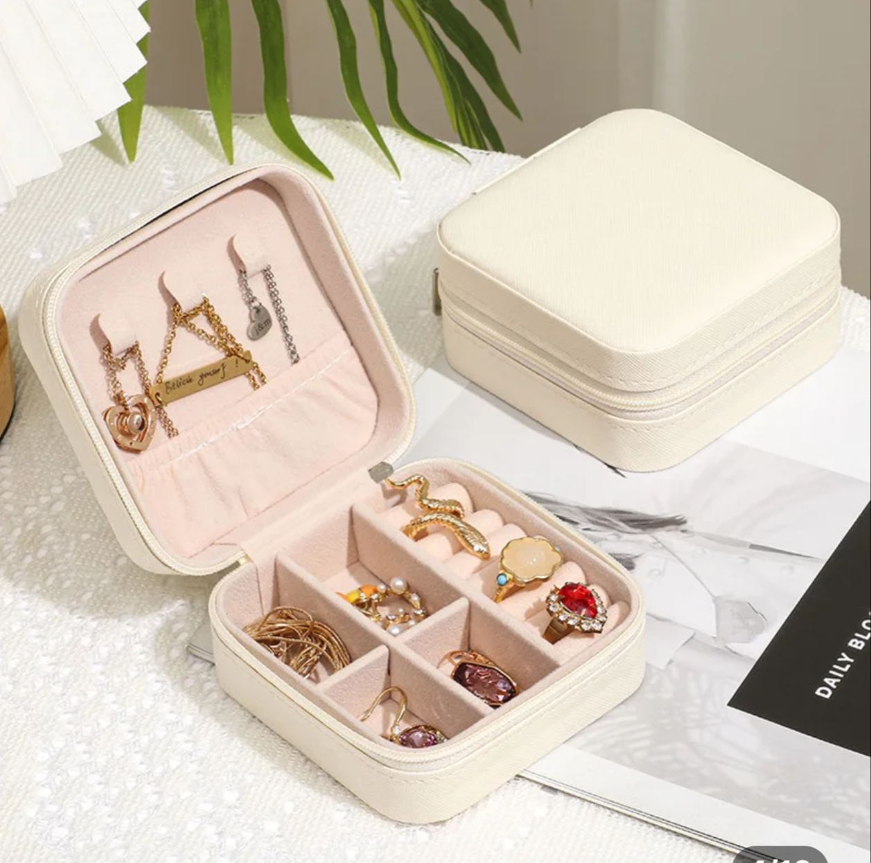 Small Jewellery Box, Square PU Leather Jewellery Box Organiser