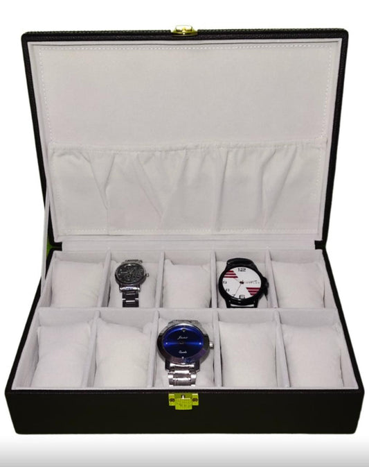 Premium finish stitched 10 slots watch box For keeping 10 watches