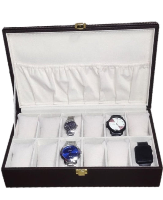 Premium finish stitched 12 slots watch box For keeping 12 watches