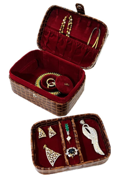 Double Layer Case Organizer Storage Jewellery Vanity Box -Brown ( 2 Pieces )