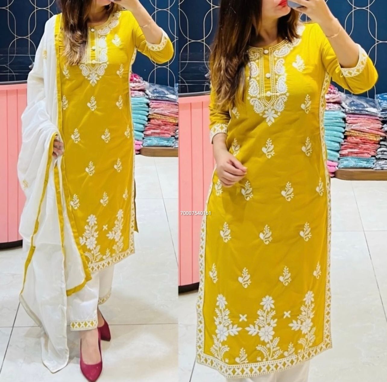 New Lunching Heavy Rayon Fancy Embroidery Work Kurti Pant With DupattA