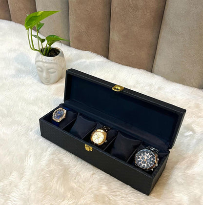 Black Luxury Watch Storage Case – 5 Grids | Premium Finish | Code - W016