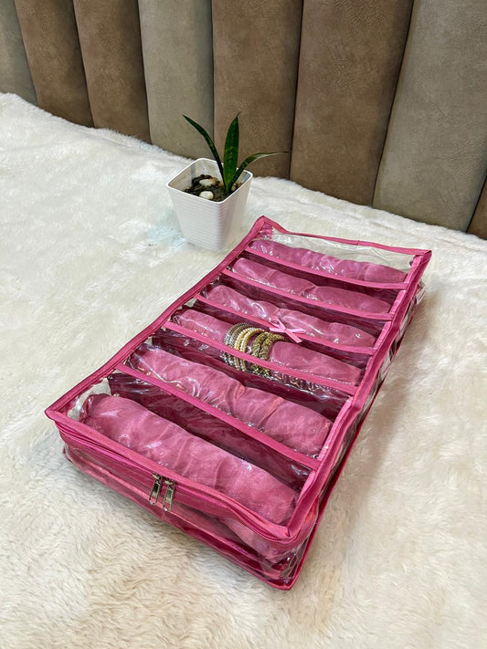 6 Rod Satin Bangle Bracelet Bag Jewelry Vanity Box Pink