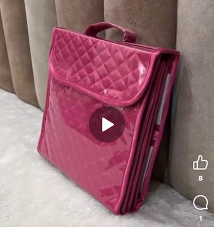 Briefcase Style Jewelry Organizer with 19 Pockets – Satin PVC | Code: J049