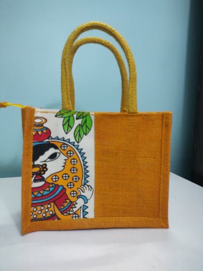 Bags Printed Eco-friendly Durga Print Jute Bag/Shopping Bag/Grocery Bag with Zip Closure ( 6 Pieces )