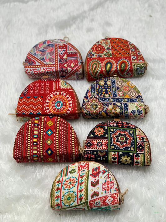 Ikkat Design Coin Pouch For Women And Girls ( 6 Pieces )