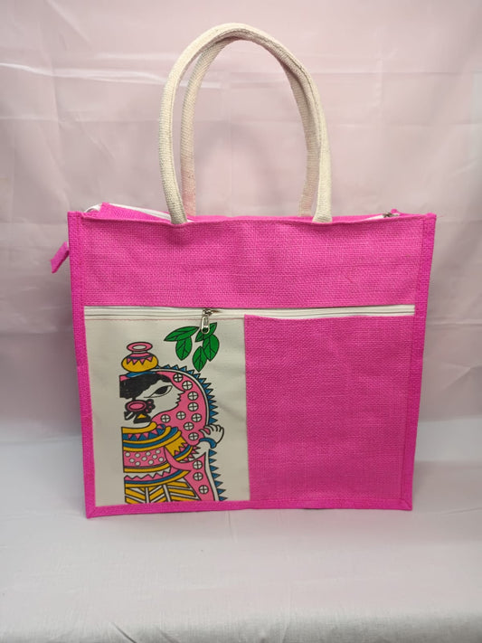 Premium Quality Jute Canvas Durga Printed Bags ( 3 Pieces )