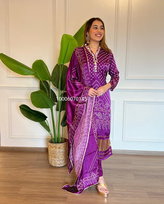 Quality Chinon Silk Embroidery Sequence Work Kurti Pant with Dupatta