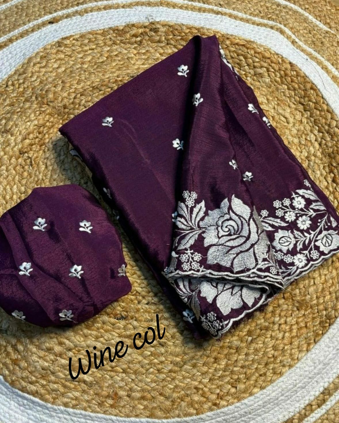 Pure Chinnon Chiffon with white silver zari  Embroidery work  In Saree